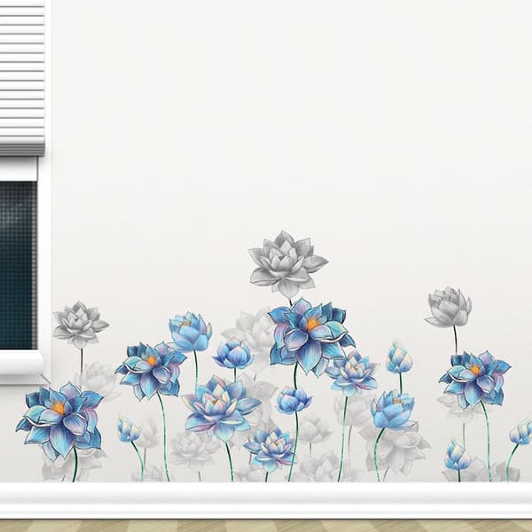 En uppsättning blå lotusblommor väggdekaler väggdekaler för vardagsrum sovrum kontor väggdekor