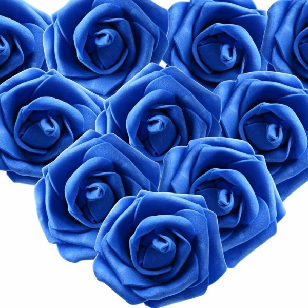 50 kpl Keinotekoinen sininen ruusu kukkapää Safiirinsininen Koriste Kaikkien pyhien syntymäpäivän hääjuhlien seremonia hiustarvikkeet (laivastonsininen) - DKSFJKL