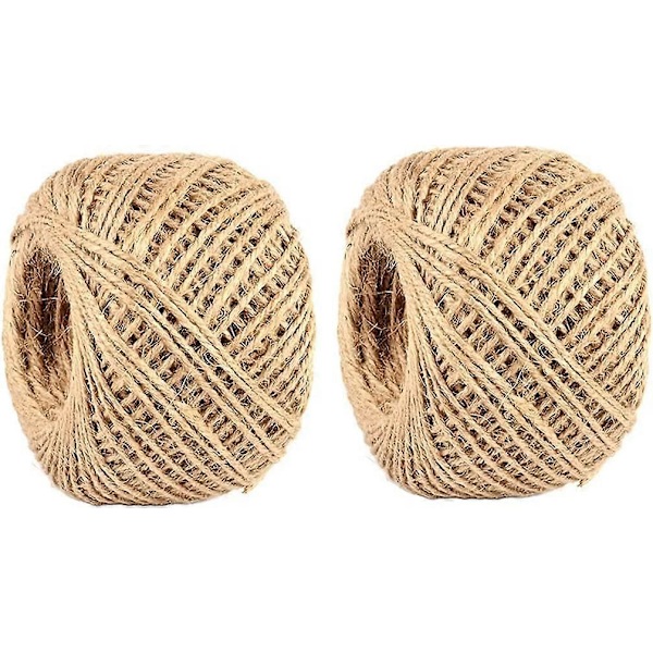Naturlig Jutegarn 2-pack x 328 fot 2 mm 3-trådig Jute Rep för Konst och Hantverk, Industriell Emballage, Inpackningsgarn för Presenter, DIY-projekt, Dekoration