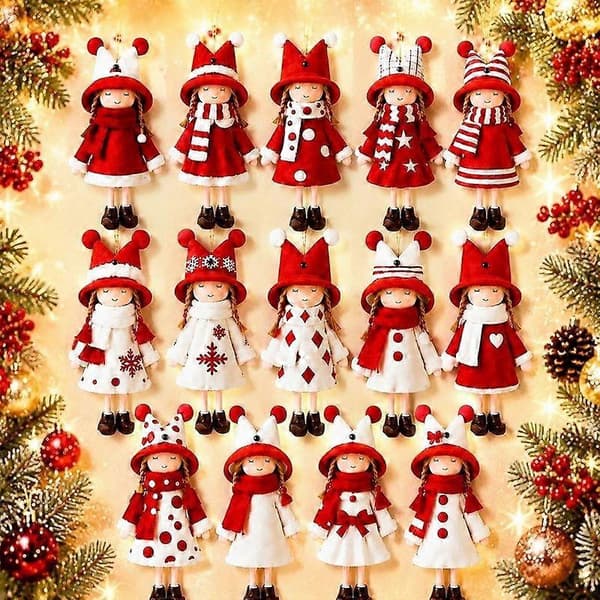 Julgransprydnad flicka - Hängande trädekoration för julgran, spiselkrans och vägg 14pcs