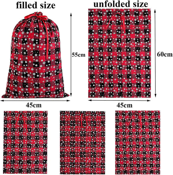 3 st Buffalo Plaid-väskor med snömönster Bomullspresentpåsar Semestergåva