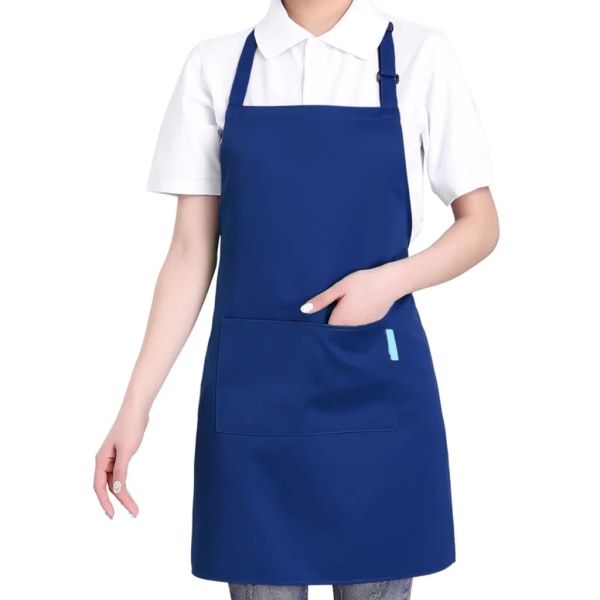 Vuxen Polyester Kök Grill Restaurang Förkläde med justerbar nackrem 2 fickor för män Kvinnor Matlagning Bakning Trädgårdsskötsel - Marinblå