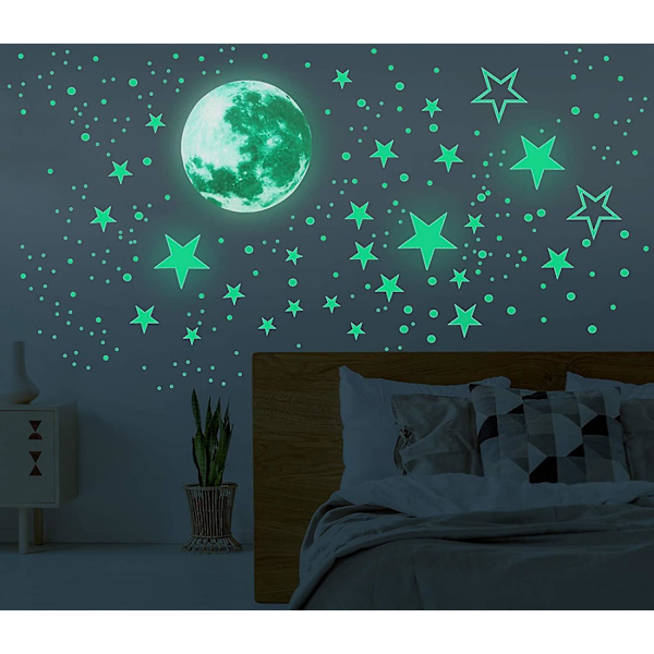Glow in the Dark Måne og Stjerner Veggklistremerker 437PCS Lim Dekorasjon Tak Kunst Klistremerker Fjerning Veggklistremerker