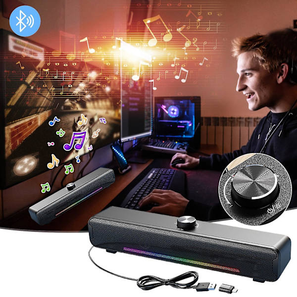 Rensning Intelligenta Färgade Ljus, Bluetooth-högtalare, Hemkort Subwoofer, Hög Volym Och Bluetooth-högtalare（Svart）