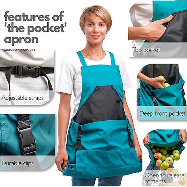 Dww-Harvest Apron (Sininen), Canvas-kassi hedelmien poimintaan - Säädettävä ja suurikapasiteettinen Harvest Apron pohja-aukolla