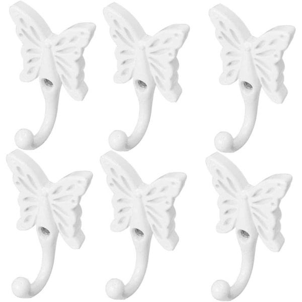 6 Pcs Wall Mounted Coat Hooks Zinc Alloy Butterfly Shape DIY Hooks White