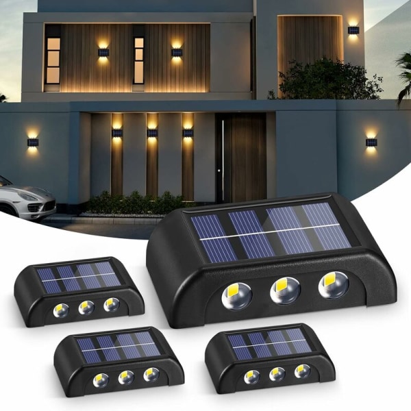 Udendørs Solar Lights, 4 Pack Solar Lights Udendørs Have Varm Hvid LED Udendørs Væglampe IP65 Vandtæt op og ned Solar Lights til haven