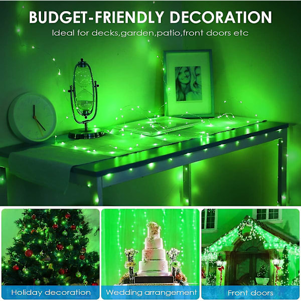 St. Patrick's Day Solar String Lights, Mini 100 LED Koppartrådslampor, Fe-lampor, Vattentäta solcellsdekorationer för inomhus- och utomhusbruk, trädgårdar, H