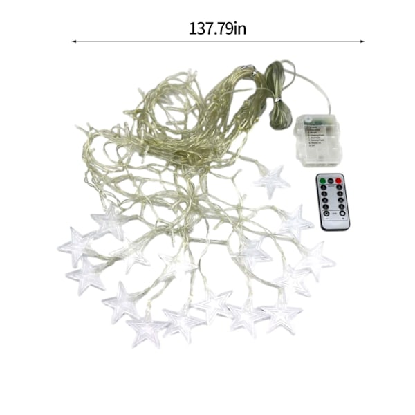Strenglys Julegardinlys med 16 stjerner og 80 miniled, 3,5 meter, til festdekorasjon (C)