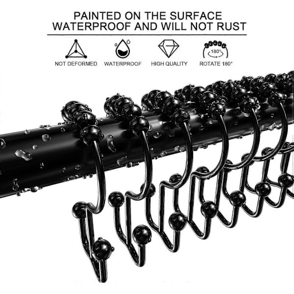 Duschdraperi Krokar Ringar, Rostfria Metall Dubbla Glidande Duschdraperi Ringar för Badrums Duschstänger Gardiner, 12-pack