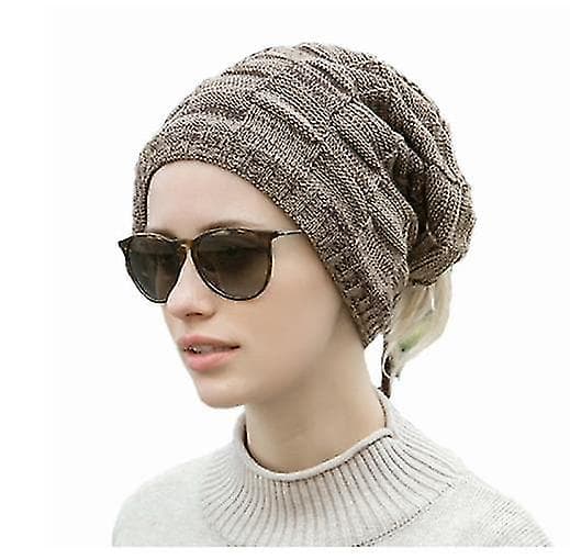 Dam vintermössa Multipurpose stickad pullover mössa halsduk plysch mössa vuxen
