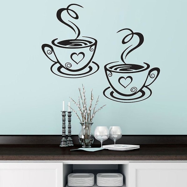 2 ark, 4 mugg väggdekal konst kök vinyl kaffe dekor klistermärke svart kakel mugg överföring klistermärke dekor citat te kaffe hem kärlek B