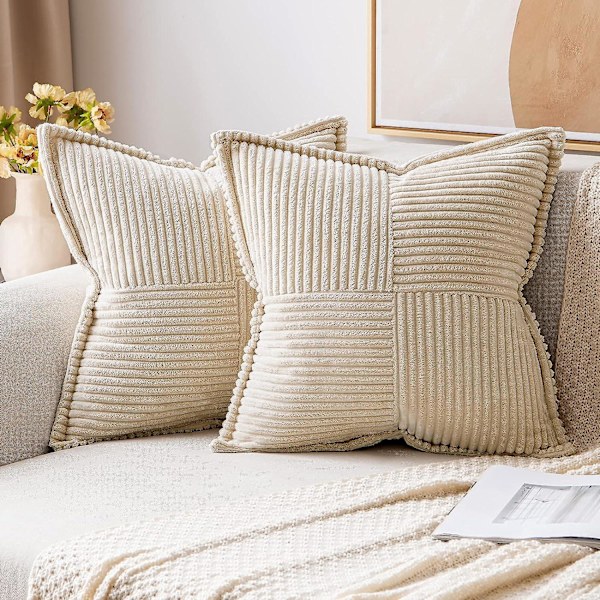 Sammetskuddar med Splicing Set om 2 Super Mjuka Boho Randiga Kuddfodral Bredsida Dekorativa Texturerade Kuddar för Vårens Soffa