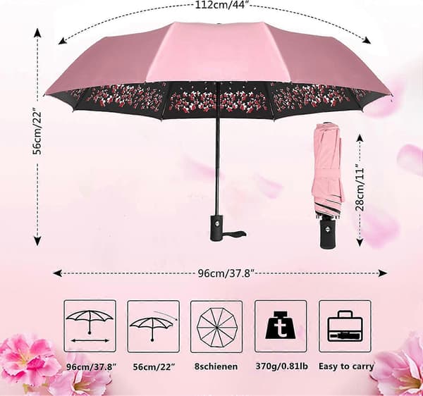 Sakura Paraply - Vindtåligt Regnskydd/Solskydd, Körsbärsblommiga Vikbart Paraply