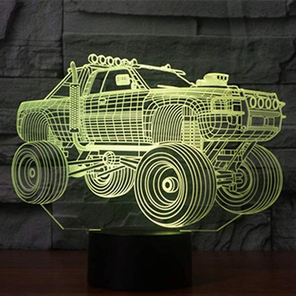 Abstrakt 3D SUV Monster Truck Optisk Illusion Nattlampa 7 Färgbyten Touch Switch USB-driven LED Halloween Skrivbordslampa för Semesterfödelsedagspresent