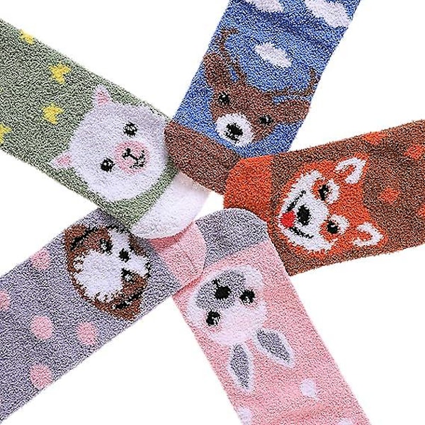 Mjuka Söta Roliga Djurdesign Mikrofibertofflor Varma Fuzzy Vinterstrumpor för Kvinnor