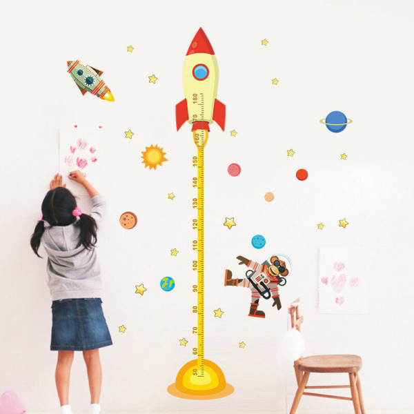 Planeter Rumraket Højde Vækst Måling Chart Vægklistermærke Aftagelig DIY Nursery Baby Nursery Wall Decoration