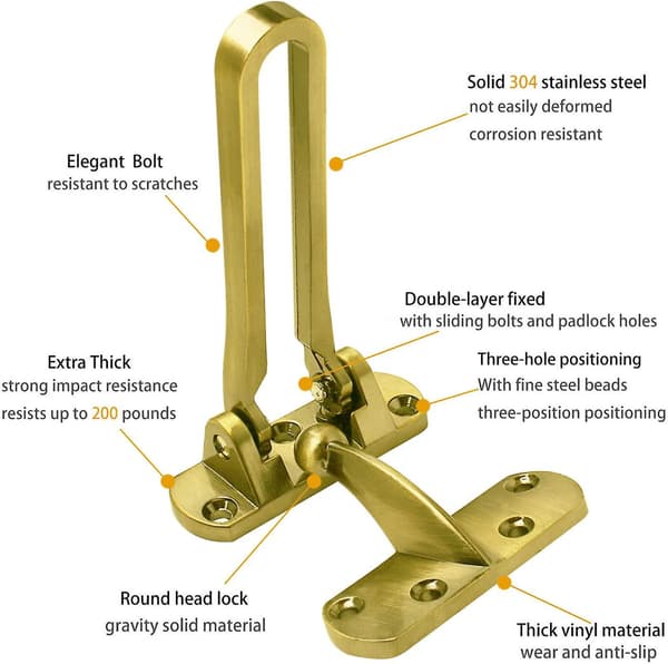 Dörrförstärkningslås Spärrsvinglås för hemmets säkerhet Dörrlås för barn Tjock solid aluminiumlegering (guld)