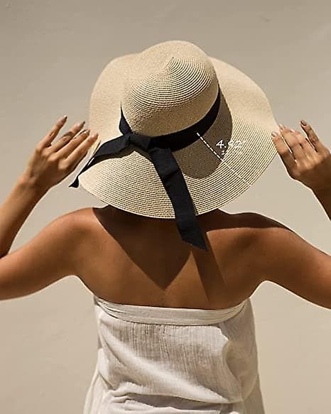 Dww-Dame Solhat af Halm M56-58cm Bredskygget Sommerhat Sammenfoldelig Rulle-Op Floppy Strandhat til Kvinder