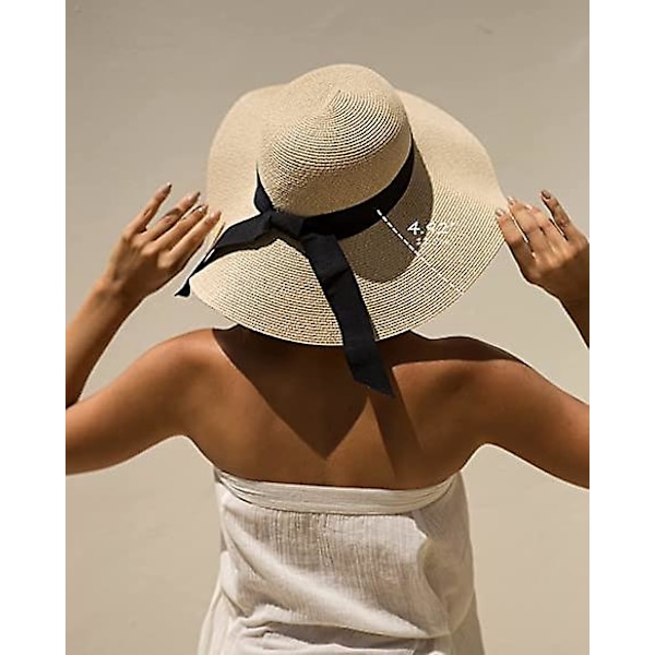 Dww-Dame Solhatt av Halm M56-58cm Bred Bremskjerm Sommerhatt Sammenleggbar Rullbar Floppy Strandhatt for Kvinner