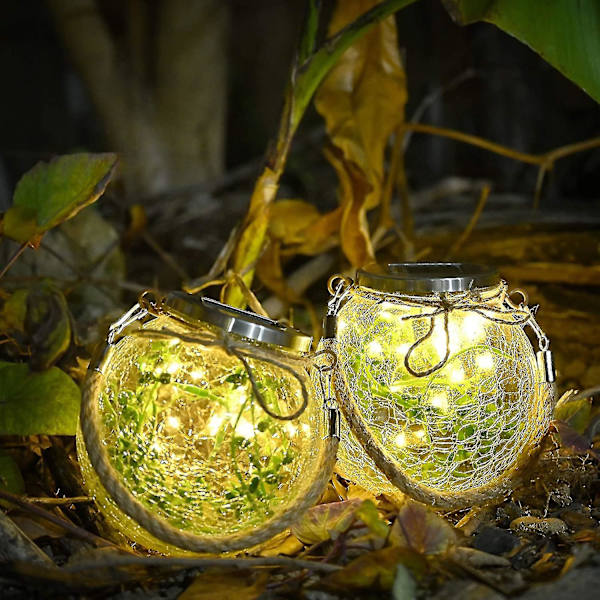 2-pack julbelysning utomhus hängande solcellslampor LED dekorativa bolljus träd solcellslampor
