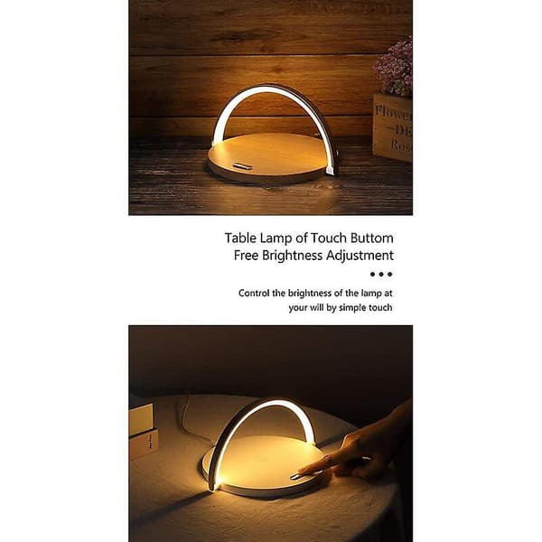 Dimbar LED-sänglampa med Qi trådlös laddning, USB-driven touchkontroll för sovrum, studie, kontor