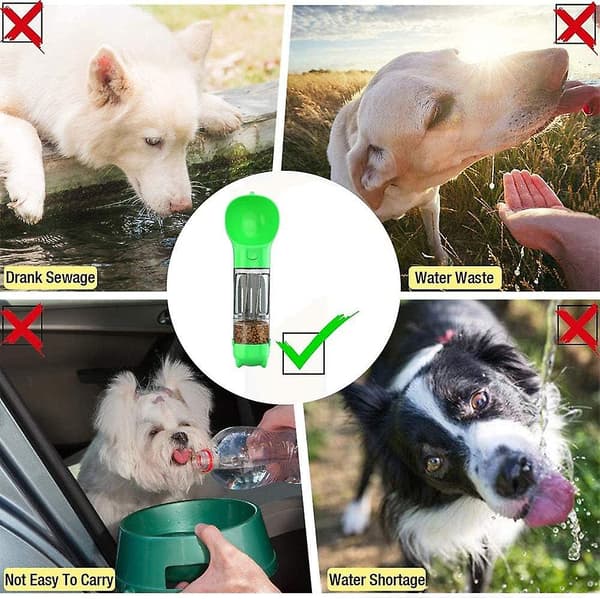Bærbar vanndispenser, 4-i-1 vanndispenser, vannflaske for hundedrikker, bærbar hundevannbeholder (grønn)