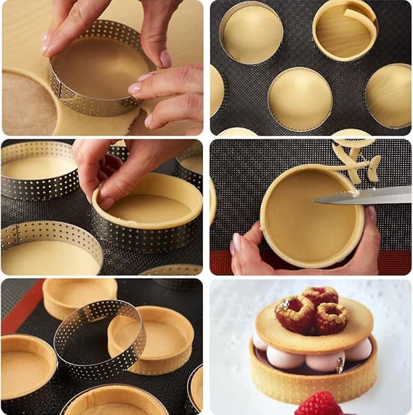 Kakeform 9CM Fransk Dessert Sirkulær Tertering Rustfritt Stål Perforering Fruktpai Quiche Kake Mousseform 5 Stk