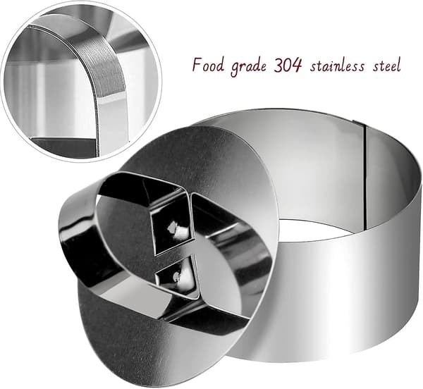 4 stk. runde matlagingsringer i rustfritt stål, matringer for kakeform, bakeringform med 4 matpresser - 8x4 cm