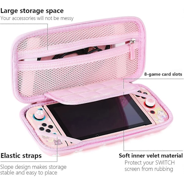 Rosa Bärväska för Nintendo Switch/Switch OLED-modell (2021) - Söt Sakura Förvaringsväska för Resor med Axelrem, Tumgrepp och Härdat Skyddsskärm