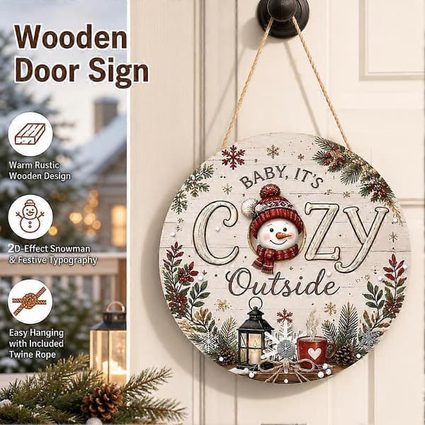 Dørskilt i træ til jul - Julepynt, robust træskilt til indgangspartiet C