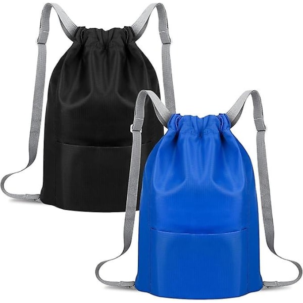 Pakke med 2 sportstasker til kvinder, vandtæt træningstaske, rygsæk til mænd, sportstaske med snoretræk, rygsæk, stor kapacitet, fitness svømmetaske