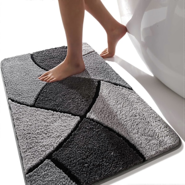 Grå Badrumsmattor Halksäkra Badkarmatta Grå Rutiga Dekoration Mikrofiber Golvmatta Superabsorberande Tjock Plysch Badmatta Maskintvättbar Badmattor för T