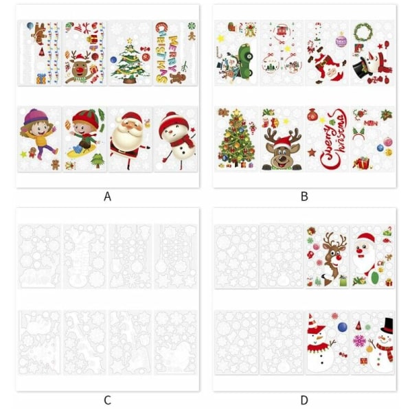 Julepynt, farvede julevinduesmærkater, hvide snefnug-vægklistermærker, vinduesdekoration, sømløse statiske vinduesmærkater (type C),