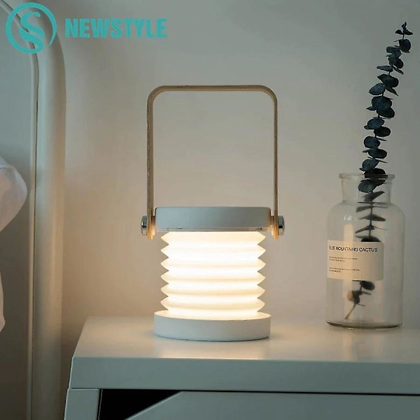 Fällbar touch dimbar läsning led nattlampa bärbar lykta lampa usb uppladdningsbar för barn present säng sovrum（Varm vit）