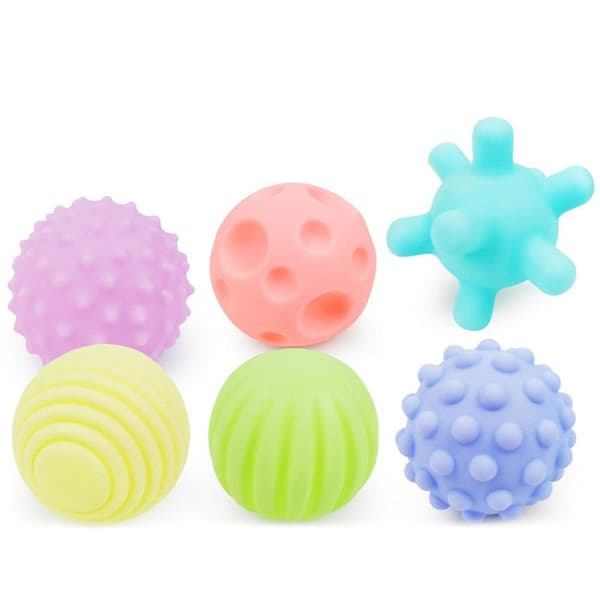 Mjuka träningsmassagebollar - 6 st multi touch texturerad gummisinne touch leksaker för barn och spädbarn