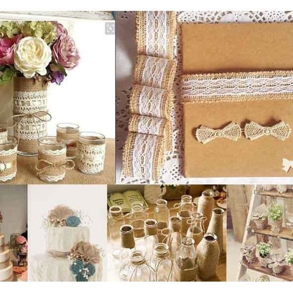 Juterull - DIY - 10m x 6cm - Beige - Bryllupsdekorasjon - Håndverk hvit XXS