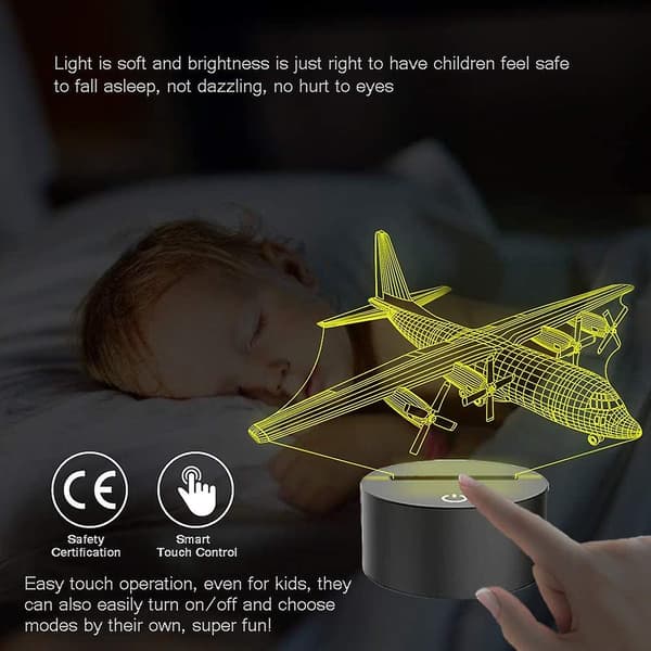 Kreativ 3D Lett Flymodell Illusjon 3D Lampe LED 7 Fargeendrende USB Berøringssensor Bordlampe Nattlys