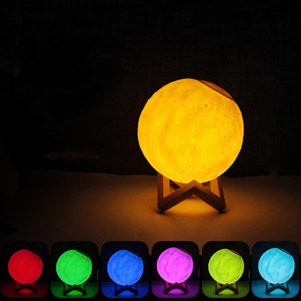 Månelampe, 3D LED nattlys månelampe med stativ og fjernkontroll