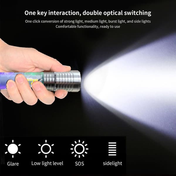 LED lommelykt med kraftig lys, USB-lading, teleskopisk zoom (E)