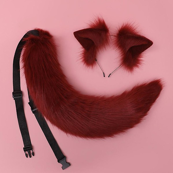 Lolita Furry Headwear Animal Cat Ears Tail Set Cosplay Costume Hair Accessory（Punainen ja valkoinen）