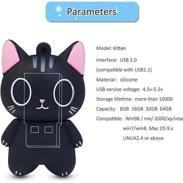 32gb Cat USB minne, silikon- USB Pendrive-flashminne (32gb, Cat)