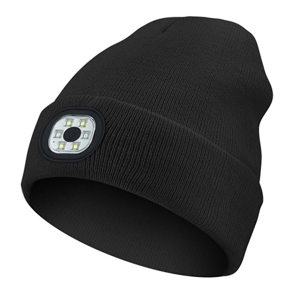 Talvinen unisex-LED-neulepipo, paksuuntunut kylmänkestävä pehmeä hattu juoksuun pyöräilyyn (musta)
