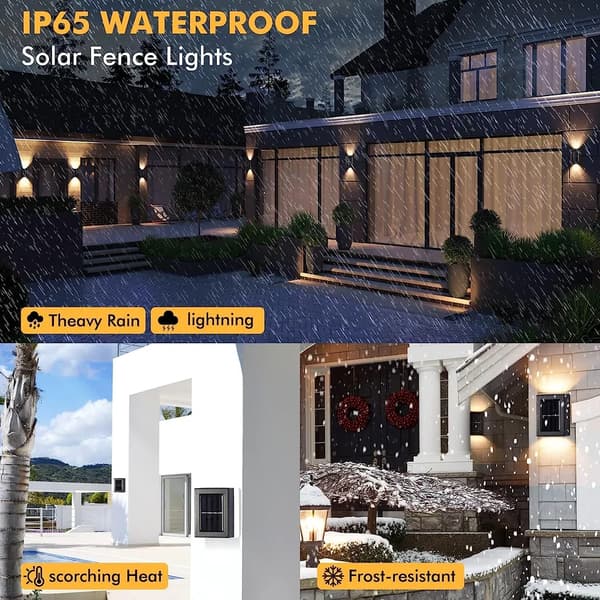 Hagebelysning 4 stk solcelle LED vegglampe, solcelle hage vegglamper, IP65, LED permanent integrert