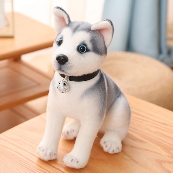 Söta Huskies gosedjur hund simulering-realistisk & livliknande valp docka presenter för flickor pojkar småbarn (30 cm stående med klocka)
