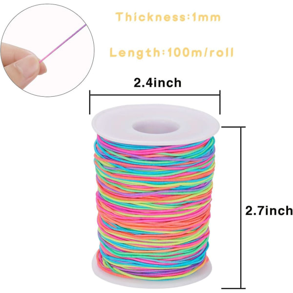 100m elastisk sladd 1mm regnbågsfärgad elastisk sladd hantverkssladd elastisk tråd för armband och hantverk