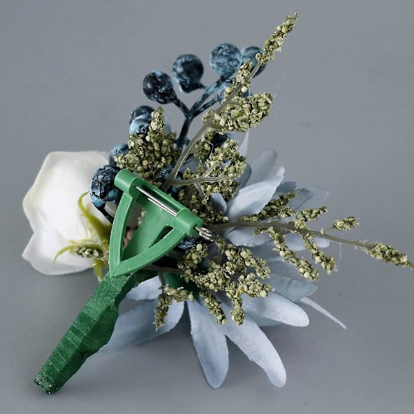 2 st Dusty Blue Rose Handledsblommor och Knapphålssats Handgjorda Brud Handledsblomma Herr Knapphål för Bröllop Balfest Dekoration