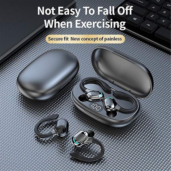 Tws trådløse Bluetooth-øretelefoner med lang standby-tid, håndfri hovedtelefoner, trådløse forretningsøretelefoner, sport headset, hifi mini ørekrog øretelefoner med mikrofon, led