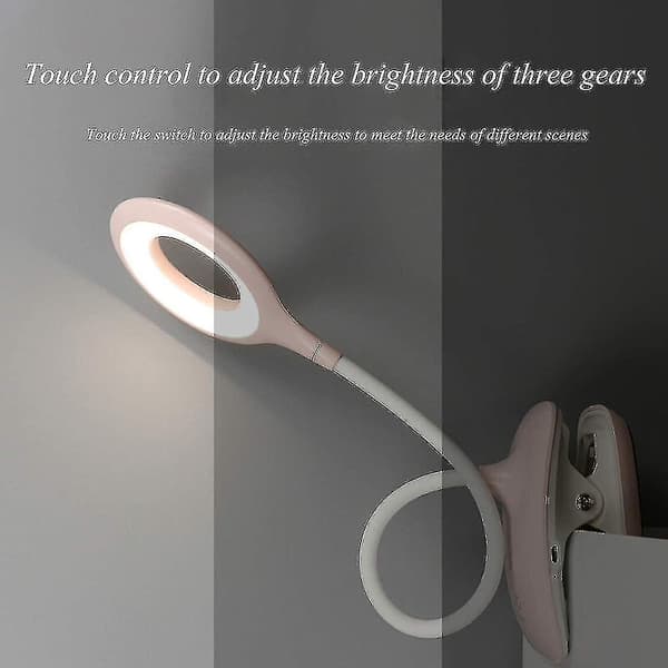Led klipsbar leselampe dimbar øyebeskyttelse bordlampe（Rosa）