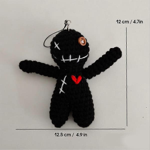 Strikket dukke-nøglering sort garn lommeven stresslindrende pynt Black 1pcs